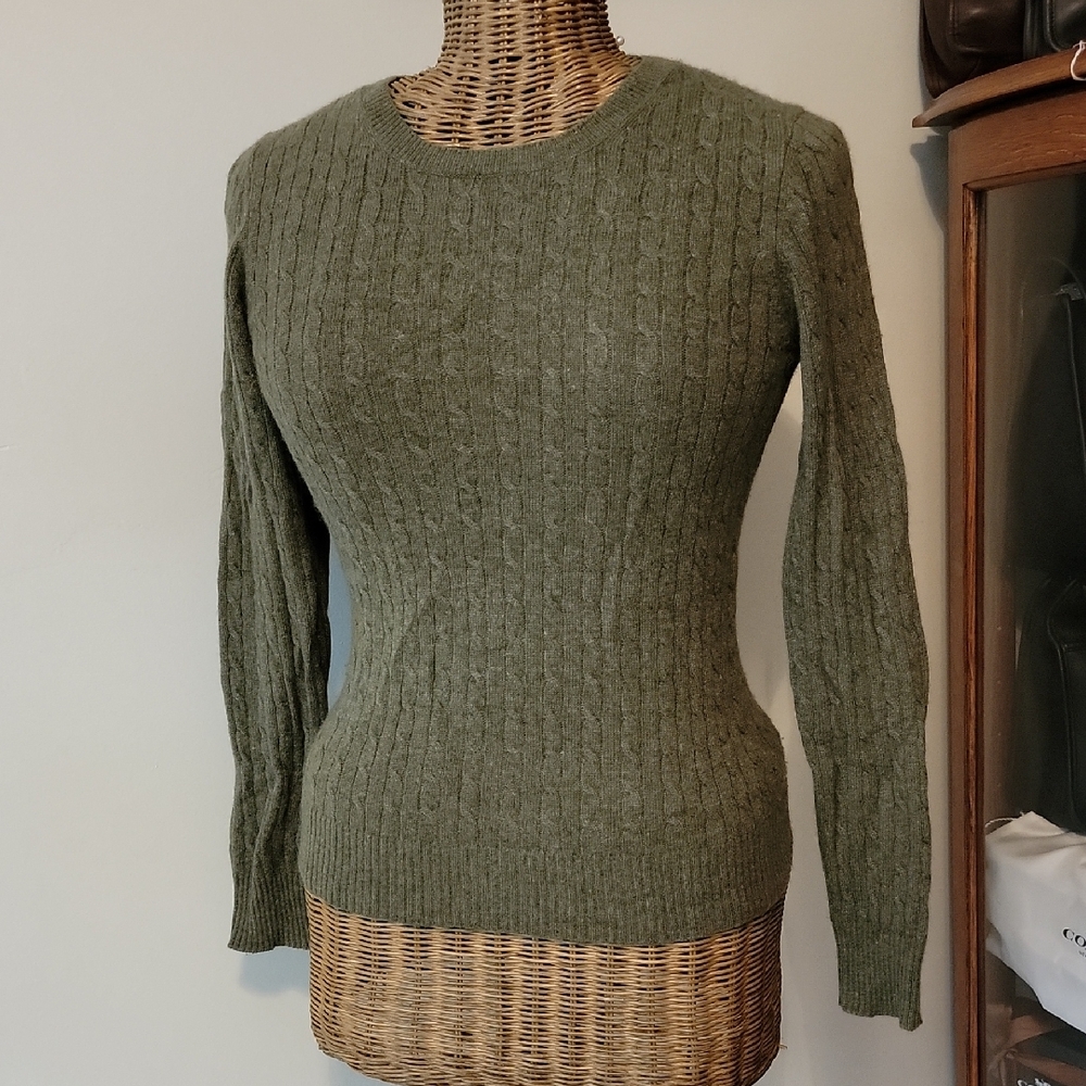 Kenar 100% 2 Ply Cashmere Cable Knit Olive Green Pullover Sweater  szS  BinS